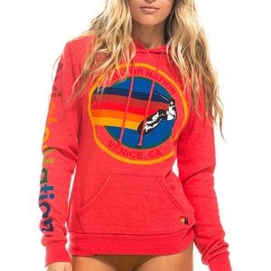 Gently used neon red Aviator Nation hoodie -M